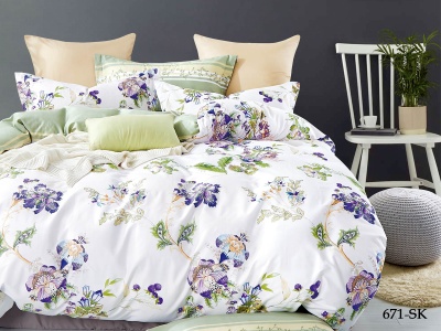 КПБ Cleo сатин набивной "Satin de Luxe" полуторный 150*210*1 160*230*1(±5) 70*70*2(±2) (15/671-SK, Цветы, Мультиколор)