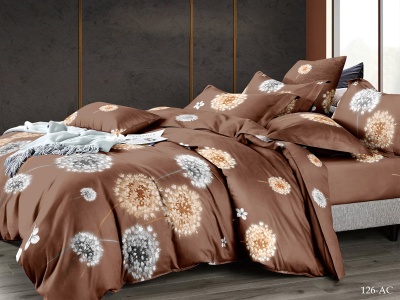 Ткань ПОЛИСАТИН 90 ± 5 гр/м2 (126-AC(A), Цветы, Коричневый)