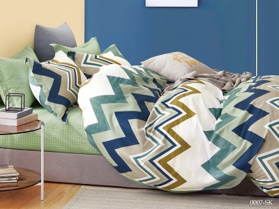 КПБ Cleo сатин набивной "Satin de Luxe" евро 200*220*1 230*250*1(±5) 50*70+5*2 70*70*2(±2) (31/0007-SK, Зиг-заг, Зеленый)