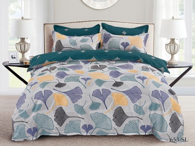 КПБ Cleo сатин набивной "Satin Lux" двуспальный 175*215*1 200*220*1(±5) 70*70*2(±2) (20/653-SL, Листья, Мультиколор)