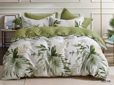 КПБ Cleo сатин набивной "Satin de Luxe" евро 200*220*1 230*250*1(±5) 50*70+5*2 70*70*2(±2) (31/882-SK, Листья, Мультиколор)