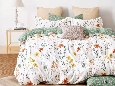 КПБ Cleo сатин набивной "Satin de Luxe" полуторный 150*210*1 160*230*1(±5) 70*70*2(±2) (15/0094-SK, Растения, Мультиколор)