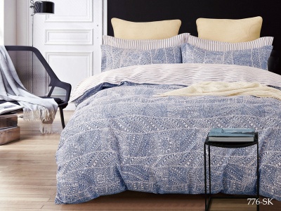 КПБ Cleo сатин набивной "Satin de Luxe" полуторный 150*210*1 160*230*1(±5) 70*70*2(±2) (15/776-SK, Узоры, Голубой)