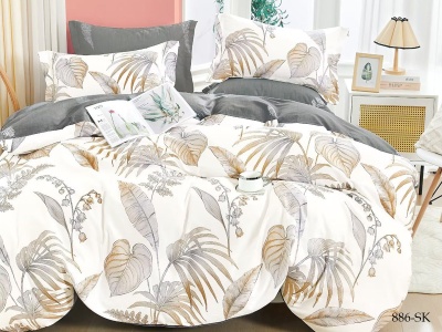 КПБ Cleo сатин набивной "Satin de Luxe" полуторный 150*210*1 160*230*1(±5) 70*70*2(±2) (15/886-SK, Растения, Мультиколор)