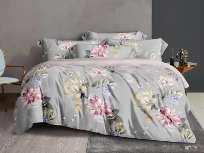 КПБ Cleo тенсель "Soft Tencel" полуторный 150*210*1 160*230*1(±5) 50*70+8*2 (16/007-TS, Цветы, Серый)