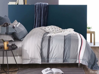 КПБ Cleo сатин набивной "Satin de Luxe" евро 200*220*1 230*250*1(±5) 50*70+5*2 70*70*2(±2) (31/739-SK, Полоска, Серый)