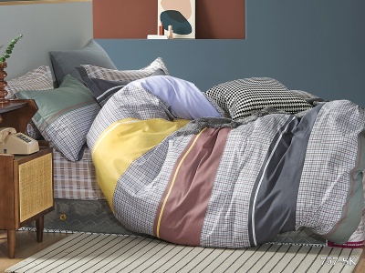 КПБ Cleo сатин набивной "Satin de Luxe" полуторный 150*210*1 160*230*1(±5) 70*70*2(±2) (15/757-SK, Полоска, Мультиколор)