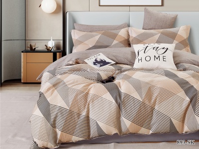 КПБ Cleo сатин набивной "Satin de Luxe" полуторный 150*210*1 160*230*1(±5) 70*70*2(±2) (15/893-SK, Геометрия, Бежевый)