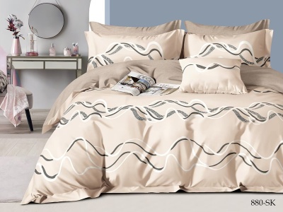 КПБ Cleo сатин набивной "Satin de Luxe" полуторный 150*210*1 160*230*1(±5) 70*70*2(±2) (15/880-SK, Оригинальное, Бежевый)