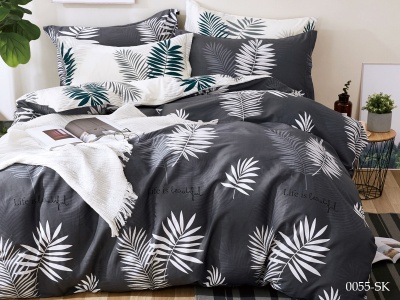 КПБ Cleo сатин набивной "Satin de Luxe" дуэт 150*210*2 230*250*1(±5) 50*70+5*2 70*70*2(±2) (41/0055-SK, Листья, Мультиколор)
