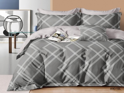 КПБ Cleo сатин набивной "Satin de Luxe" дуэт 150*210*2 230*250*1(±5) 50*70+5*2 70*70*2(±2) (41/890-SK, Геометрия, Серый)