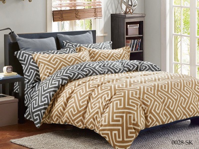 КПБ Cleo сатин набивной "Satin de Luxe" полуторный 150*210*1 160*230*1(±5) 70*70*2(±2) (15/0028-SK, Геометрия, Бежевый)