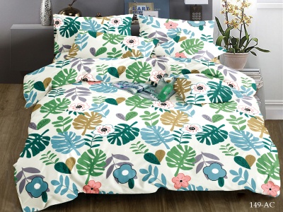 КПБ Cleo полисатин "Art Color" двуспальный 175*215*1 200*220*1(±5) 70*70*2(±2) (20/149-AC, Листья, Белый)