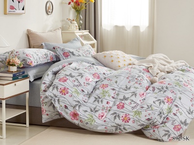 КПБ Cleo сатин набивной "Satin de Luxe" полуторный 150*210*1 160*230*1(±5) 70*70*2(±2) (15/892-SK, Цветы, Серый)