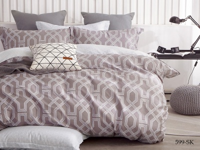 КПБ Cleo сатин набивной "Satin de Luxe" полуторный 150*210*1 160*230*1(±5) 70*70*2(±2) (15/599-SK, Геометрия, Бежевый)