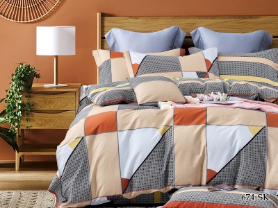 КПБ Cleo сатин набивной "Satin de Luxe" двуспальный 180*210*1 230*240*1(±5) 70*70*2(±2) (20/674-SK, Геометрия, Мультиколор)