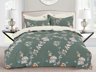 Ткань сатин набивной b-220 "Satin lux" 115 ± 5 гр/м2 (662-sl(A), Цветы, Зеленый)