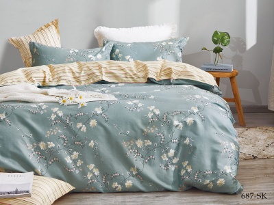 КПБ Cleo сатин набивной "Satin de Luxe" евро 200*220*1 230*250*1(±5) 50*70+5*2 70*70*2(±2) (31/687-SK, Цветы, Мультиколор)