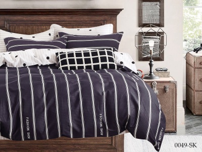 КПБ Cleo сатин набивной "Satin de Luxe" евро 200*220*1 230*250*1(±5) 50*70+5*2 70*70*2(±2) (31/0049-SK, Полоска, Синий)