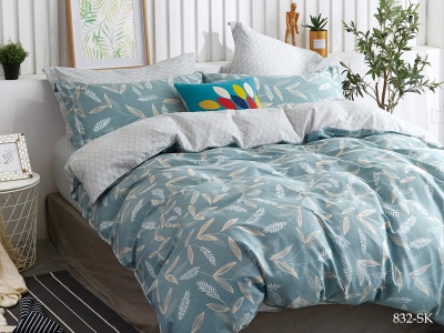 КПБ Cleo сатин набивной "Satin de Luxe" полуторный 150*210*1 160*230*1(±5) 50*70*2(±2) (16/832-SK, Листья, Мультиколор)