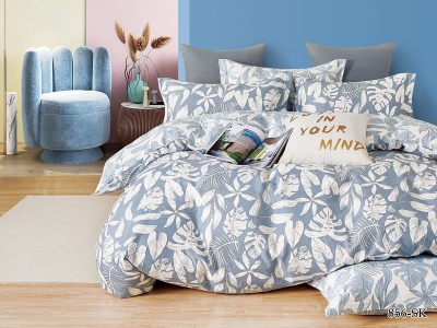 КПБ Cleo сатин набивной "Satin de Luxe" полуторный 150*210*1 160*230*1(±5) 70*70*2(±2) (15/856-SK, Листья, Мультиколор)