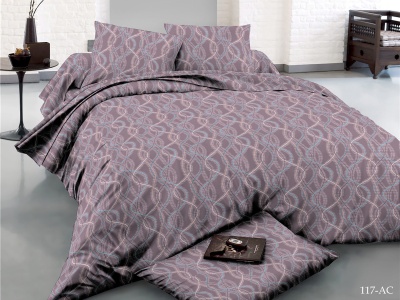 КПБ Cleo полисатин "Art Color" полуторный 145*215*1 150*220*1(±5) 70*70*2(±2) (15/117-AC, Геометрия, Сиреневый)