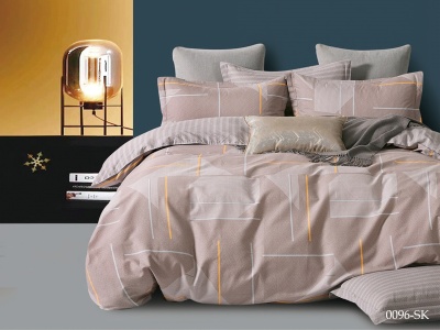 КПБ Cleo сатин набивной "Satin de Luxe" полуторный 150*210*1 160*230*1(±5) 70*70*2(±2) (15/0096-SK, Геометрия, Бежевый)