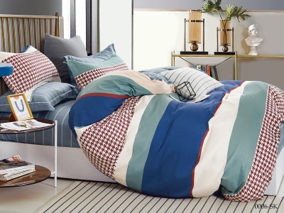 КПБ Cleo сатин набивной "Satin de Luxe" двуспальный 180*210*1 230*240*1(±5) 70*70*2(±2) (20/0006-SK, Полоска, Мультиколор)