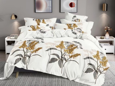 КПБ Cleo полисатин "Art Color" полуторный 145*215*1 150*220*1(±5) 70*70*2(±2) (15/171-AC, Растения, Белый)