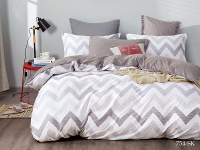 КПБ Cleo сатин набивной "Satin de Luxe" полуторный 150*210*1 160*230*1(±5) 70*70*2(±2) (15/754-SK, Зиг-заг, Мультиколор)