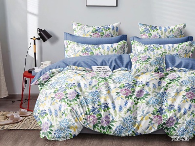 КПБ Cleo сатин набивной "Satin Lux" двуспальный 175*215*1 200*220*1(±5) 70*70*2(±2) (CL20/783-SL, Цветы, Голубой)