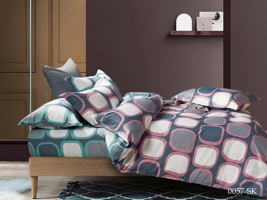 КПБ Cleo сатин набивной "Satin de Luxe" полуторный 150*210*1 160*230*1(±5) 70*70*2(±2) (15/0057-SK, Геометрия, Мультиколор)