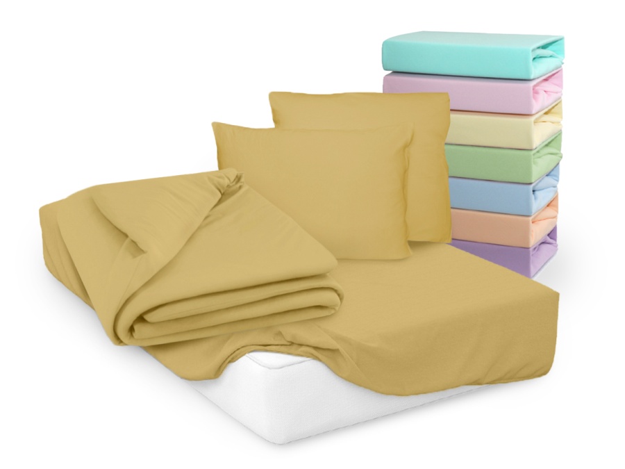 Простыня Cleo трикотажная на резинке 180*200*25 (18/21, Однотонный, Горчица)