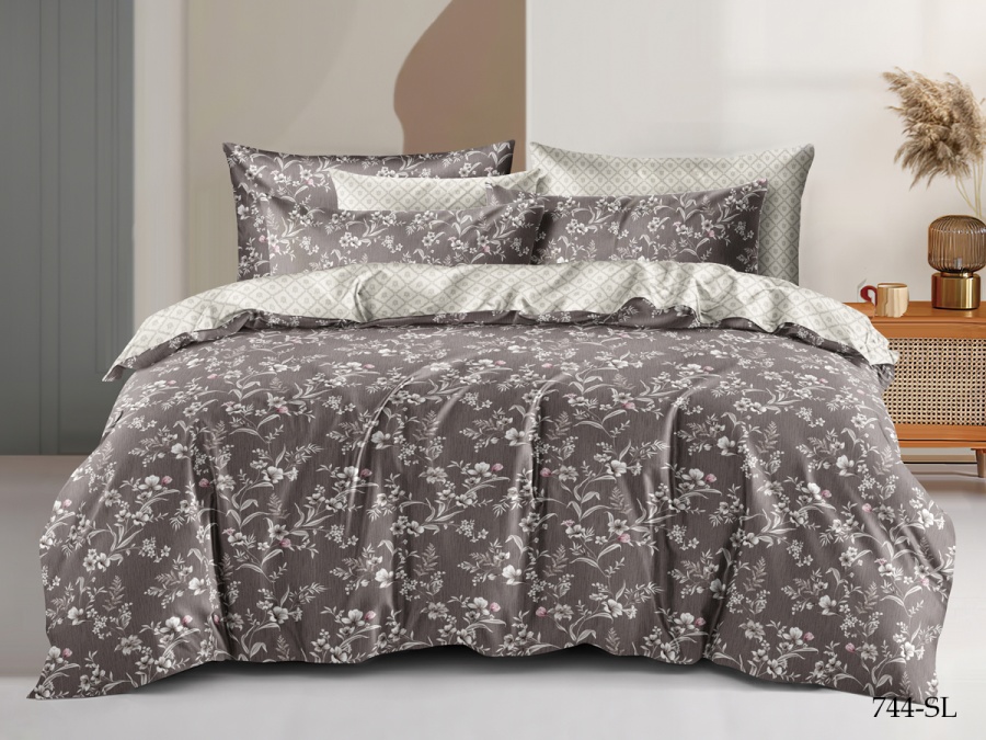 КПБ Cleo сатин набивной "Satin Lux" полуторный 145*215*1 150*220*1(±5) 70*70*2(±2) (CL15/744-SL, Цветы, Мультиколор)