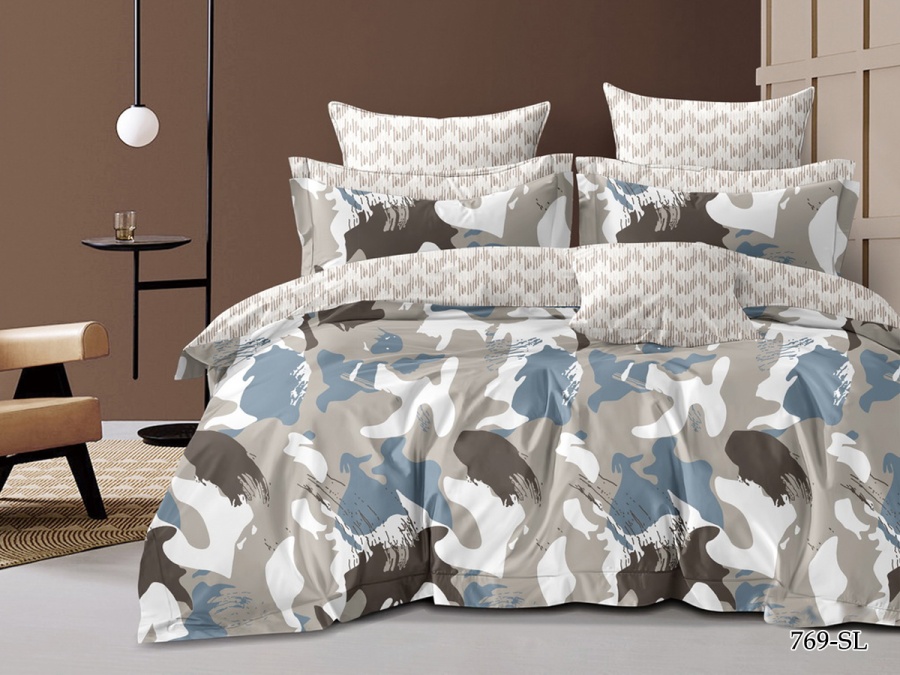 КПБ Cleo сатин набивной "Satin Lux" полуторный 145*215*1 150*220*1(±5) 70*70*2(±2) (CL15/769-SL, Оригинальное, Бежевый)