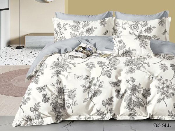КПБ Cleo сатин набивной "Satin euro max" полуторный 145*215*1 160*230*1(±5) 50*70*2(±2) (16/763-SLL, Растения, Мультиколор)