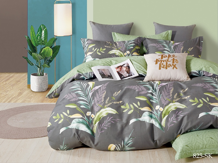 КПБ Cleo сатин набивной "Satin de Luxe" евро 200*220*1 230*250*1(±5) 50*70+5*2 70*70*2(±2) (31/825-SK, Растения, Мультиколор)