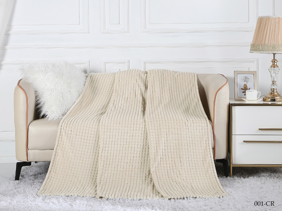 Плед Cleo "Carre"  велсофт двуспальный 180*200 (180/001-CR, Клетка, Кремовый)