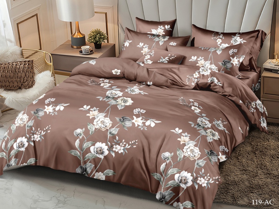 КПБ CL HOME полисатин "Art Color" дуэт 145*215*2 220*240*1(±5) 50*70*2(±2) 70*70*2(±2) в ПВХ (41/119-AC/CL, Цветы, Коричневый)