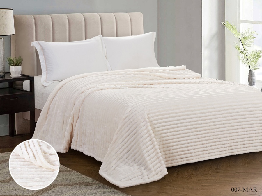 Плед Cleo "Marmari" велсофт двуспальный 180*200 (180/007-MAR, Полоска, Молочный)