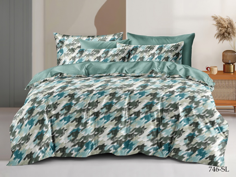 КПБ Cleo сатин набивной "Satin Lux" полуторный 145*215*1 150*220*1(±5) 70*70*2(±2) (CL15/746-SL, Оригинальное, Зеленый)