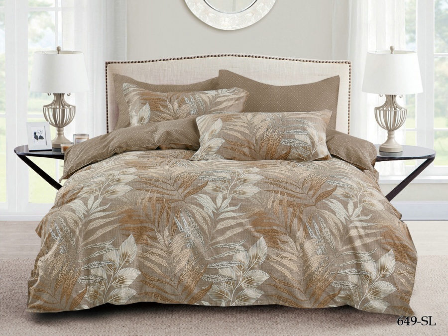 КПБ Cleo сатин набивной "Satin Lux" двуспальный 175*215*1 200*220*1(±5) 70*70*2(±2) (20/649-SL, Ветви, Коричневый)