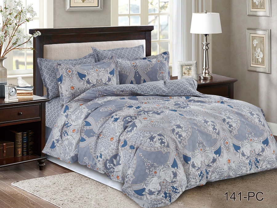 КПБ Cleo Поплин "Pure Cotton" полуторный 145*215*1 150*220*1(±5) 70*70*2(±2) в ПВХ (15/141-PC, Узоры, Серый)