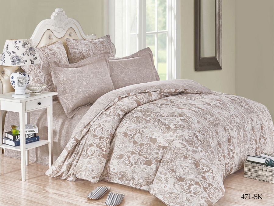 КПБ Cleo сатин набивной "Satin de Luxe" полуторный 150*210*1 160*230*1(±5) 70*70*2(±2) (15/471-SK, Узоры, Мультиколор)