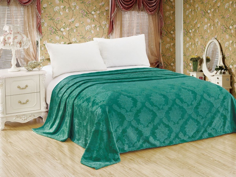 Плед Cleo "Parma" велсофт полуторный 150*200 (150/100-OP, Узоры, Зеленый)