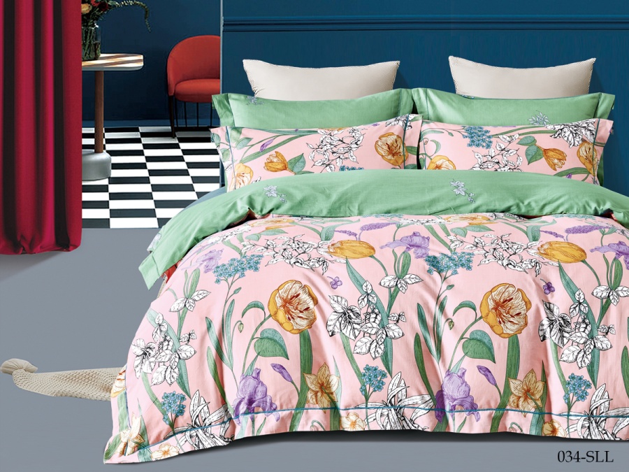 КПБ Cleo сатин набивной "Satin euro max" двуспальный 175*215*1 200*220*1(±5) 50*70*2(±2) (22/034-SLL, Цветы, Мультиколор)