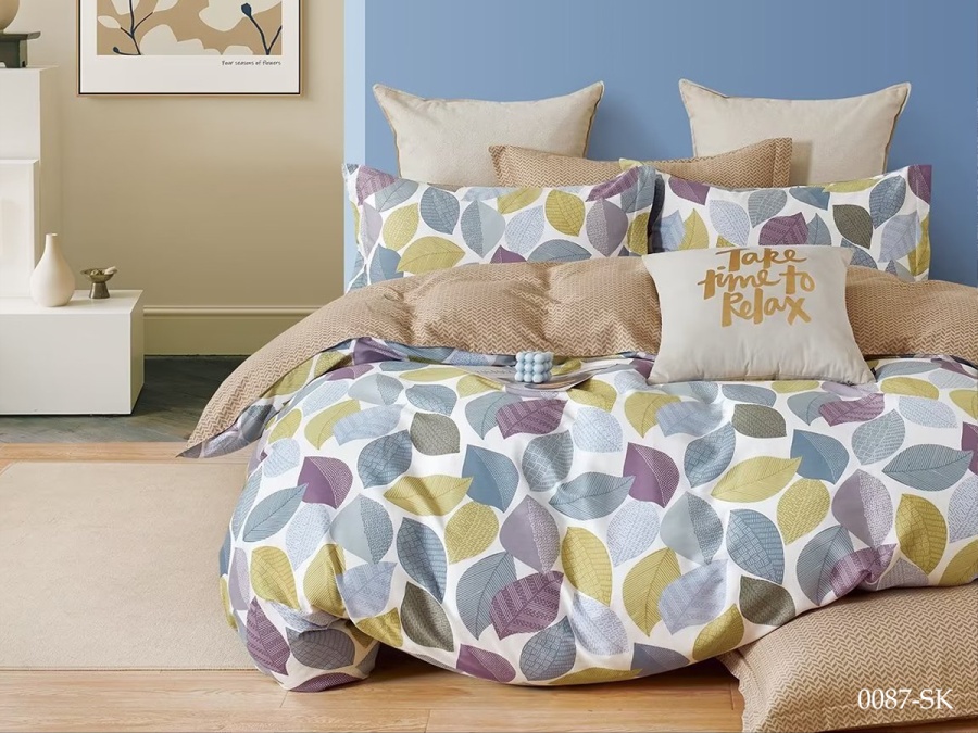 КПБ Cleo сатин набивной "Satin de Luxe" евро 200*220*1 230*250*1(±5) 50*70+5*2 70*70*2(±2) (31/0087-SK, Листья, Мультиколор)