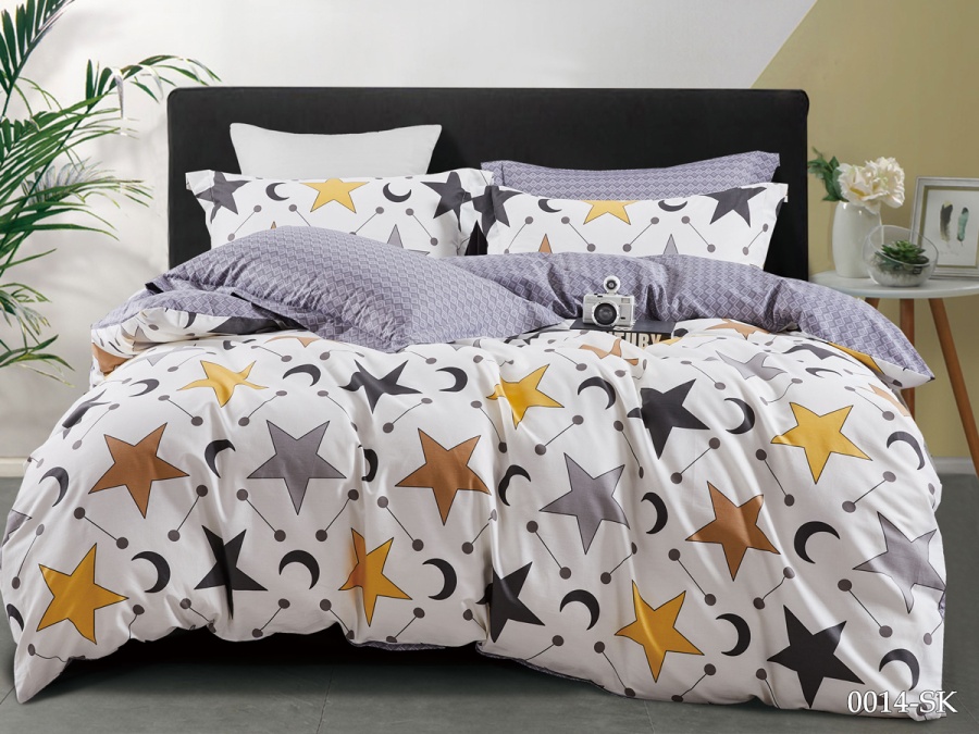 КПБ Cleo сатин набивной "Satin de Luxe" евро 200*220*1 230*250*1(±5) 50*70+5*2 70*70*2(±2) (31/0014-SK, Звезды, Мультиколор)