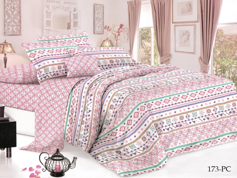 КПБ Cleo Поплин "Pure Cotton" дуэт 145*215*2 220*240*1(±5) 50*70*2(±2) 70*70*2(±2) в ПВХ (41/173-PC, Узоры, Розовый)